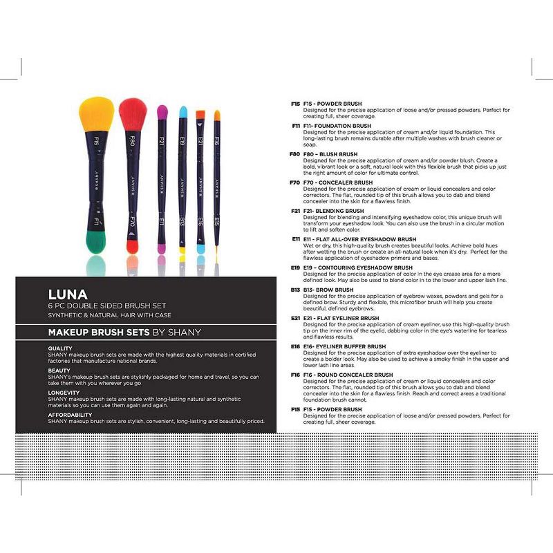 SHANY LUNA 6 PC Double Sided Travel Brush Set  - 6 pieces, 5 of 10