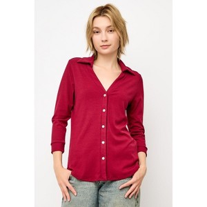 WEST K Women's Amaya Rib Knit Button Down Collar Top - 1 of 4
