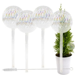 5 Star Super Deals Automatic Self Watering Glass Plant Iridescent Globes Drip Irrigation Plant Care Indoor/Outdoor Potted Flowers - 9" 7 oz 4pc Set - 1 of 4