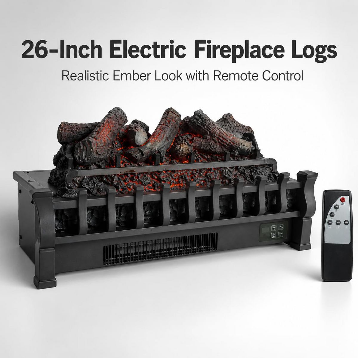 Garvee 23" Electric Fireplace Log Set Heater, Charcoal, 3 Brightness, Remote, 120V/1500W - thumbnail 9