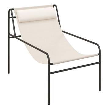 Tangkula Patio Sling Chair Modern Accent Chair w/ Removable Headrest & Sturdy Metal Frame
