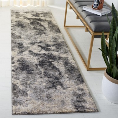 Gray and Cream Abstract Synthetic Runner Rug, 2'3" x 9'