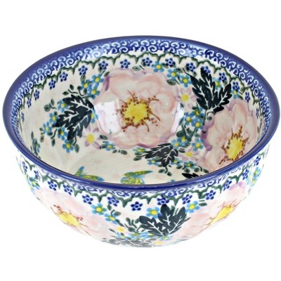 Blue Rose Polish Pottery Apple Blossom Small Serving Scallop Bowl