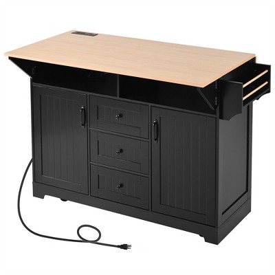 OUTSUPPLY Large Kitchen Island with Drop Leaves, Rolling Cart with 3 Drawers, Spice Rack for Dining & Storage