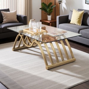 47" Stainless Steel Coffee Table with Glass Shelves - 1 of 4