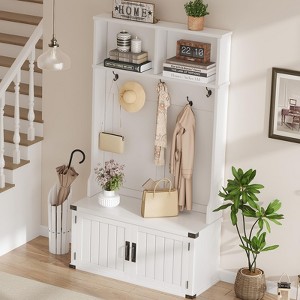 3-in-1 Entryway Hall Tree with Bench & Shoe Storage, Multifunctional Coat Rack and Shoe Bench - 1 of 4