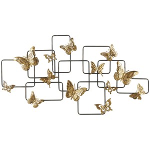 23"x42" Metal Butterfly Wall Decor with Black Open Rectangles Gold - Olivia & May: Iron Artwork, Indoor Vertical Sculpture - 1 of 4