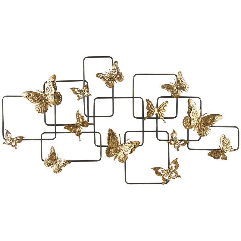 23&#34;x42&#34; Metal Butterfly Wall Decor with Black Open Rectangles Gold - Olivia &#38; May, 1 of 10