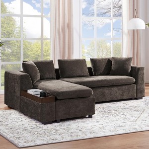 93.7" Chenille Upholstered L-shaped Sectional Sofa with Wooden Storage Compartment - 1 of 4
