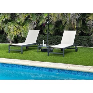 PURPLE LEAF Outdoor Chaise Lounge with Wheels for Outside 2 Pieces Aluminum Patio Lounge Chair with 5 Adjustable Position Recliner Side Table Included - 1 of 4