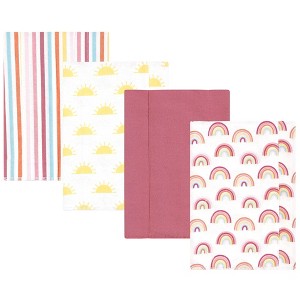 Hudson Baby Girls Cotton Flannel Burp Cloths 4-Pack, Sunshine And Rainbows, One Size - 1 of 4