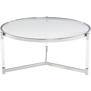 55 Downing Street Stefania Modern Metal Round Coffee Table 36" Wide Silver Glass Tabletop Clear Acrylic Legs for Living Room Bedroom Bedside Entryway - 1 of 4