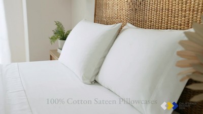 King Size White Cotton Sateen Pillowcases Set
