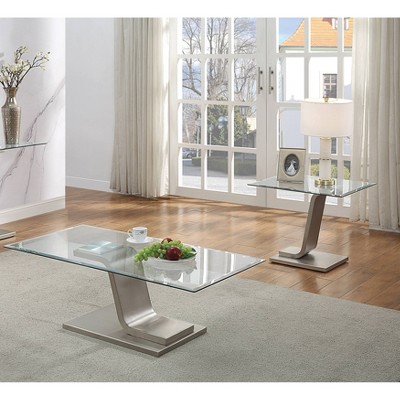 2pc Corry Glass Top Coffee and End Table Set Satin Plated - HOMES: Inside + Out