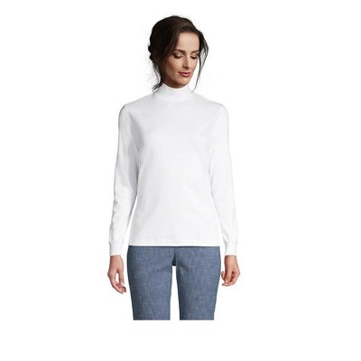 Lands' End Women's Petite Relaxed Cotton Long Sleeve Mock Turtleneck -  Large Petite - White