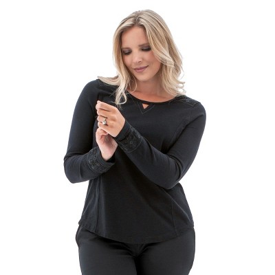 Aventura Clothing Women's Solid Addison Long Sleeve Keyhole Neck T-Shirt
