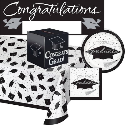 Creative Converting Graduate School Spirit White Tableware and Decor Kit 18ct