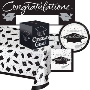 Creative Converting Graduate School Spirit White Tableware and Decor Kit 18ct - 1 of 4