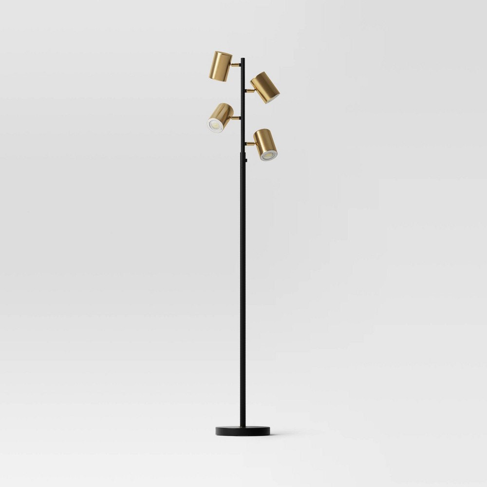 Photos - Floodlight / Street Light Dean Spotlight Floor Lamp Black/Brass: Touch Sensor, Adjustable Heads - Th