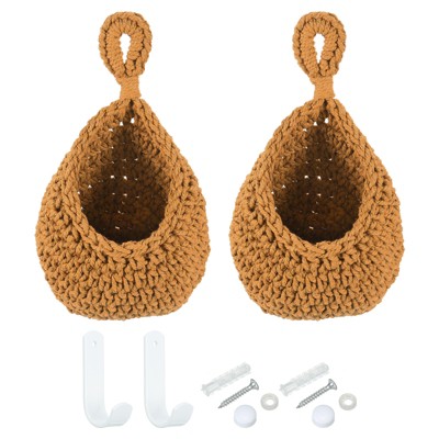 Unique Bargains Handmade Natural Durable Space-saving Hanging Basket 2 Pcs