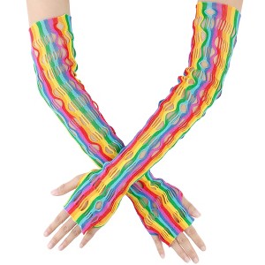 INSPIRE CHIC Women's Long Elastic Fishnet Mesh Colorful Cosplay Half Finger Arm Sleeves Gloves 1Pair - 1 of 4