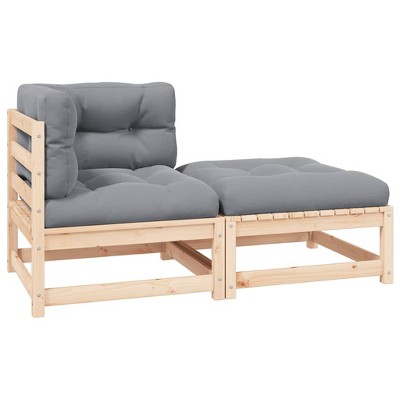 Garden Lounge Set Natural Pinewood Solid Pinewood, 100% Polyester  vidaXL