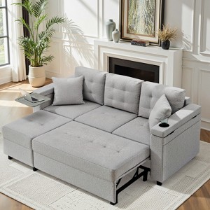 Convertible Sleeper Sofa, Pull Out Sofa with Storage, 84" L-Shaped Sofa Bed with Storage Chaise for Living Room, Apartment, Small Space - 1 of 4