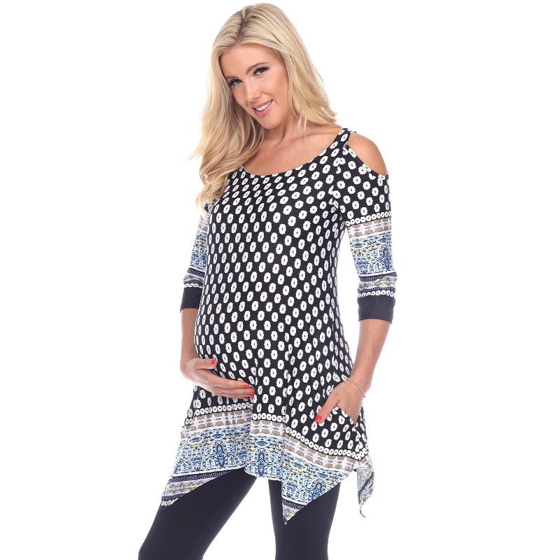 Maternity Printed Cold Shoulder Tunic - White Mark, 1 of 4