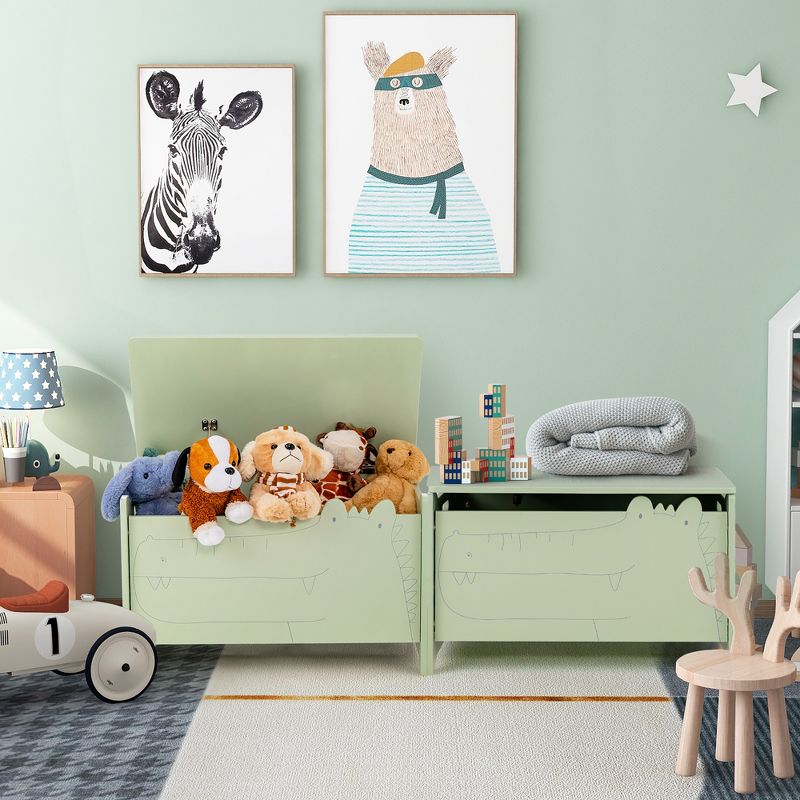 Costway Kids Toy Box w/Safety Hinge Wood Storage Chest Flip-Top Storage Organizer Green, 2 of 11