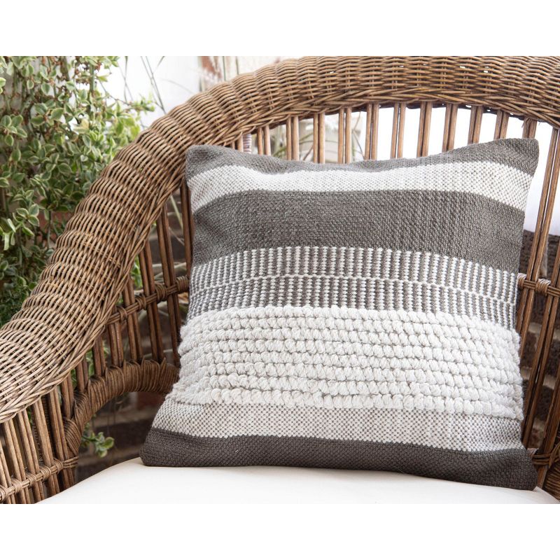 Gray Striped Hand Woven 18x18" Outdoor Decorative Throw Pillow with Pulled Yarn Accents  - Foreside Home & Garden, 5 of 6