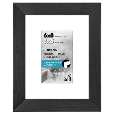 Americanflat 6x8 Picture Frame with Shatter-Resistant Glass - Use as 3x5 Frame with Mat or Display 6x8 Photo Without Mat - Hudson Collection - Wide