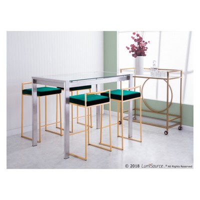 Fuji Glam Gold Frame with Green Velvet Cushion Counter Stool - Set of 2