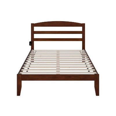 Mission-Style Full Platform Bed with Walnut Finish and Slatted Headboard