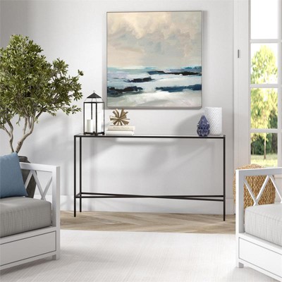 55" Blackened Bronze Metal and Glass Console Table