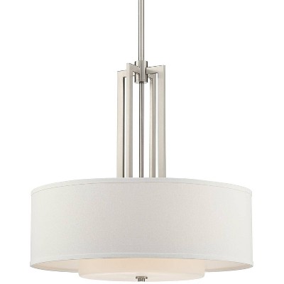 Possini Euro Design Brushed Nickel Pendant Light 24 Wide Modern Glass Off  White Drum Shade 4-Light Fixture Dining Room Kitchen