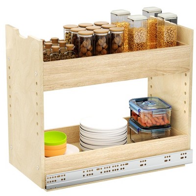 Adjustable Pull Out Cabinet Organizer 7½” W x 24½”H 4-Tier Narrow Cabinet Drawers Slide Out with Soft Close Wood Spice Rack for Narrow Cabinet