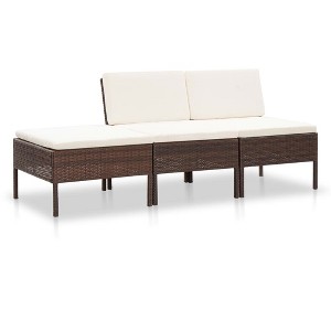 vidaXL 3 Piece Patio Lounge Set with Cushions Poly Rattan Brown - 1 of 4