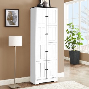 VYNXARIA Tall Storage Cabinet with 8 Doors and 4 Shelves, Wall Storage Cabinet for Living Room, Kitchen, Office, Bedroom, Bathroom, White - 1 of 4