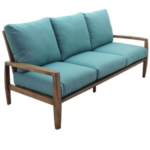 Courtyard Casual Avalon FSC Teak Sofa Teak in Heather Gray finish Sling deck under cushion for comfort Sunbrella Fabric - 1 of 4