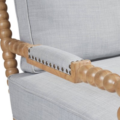 Elegant Light Blue Oakwood Accent Chair with Bronze Nailheads