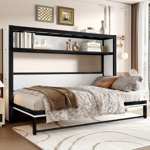 Twin Size Murphy Bed with Shelves, Foldable and Space-saving Design - 1 of 4