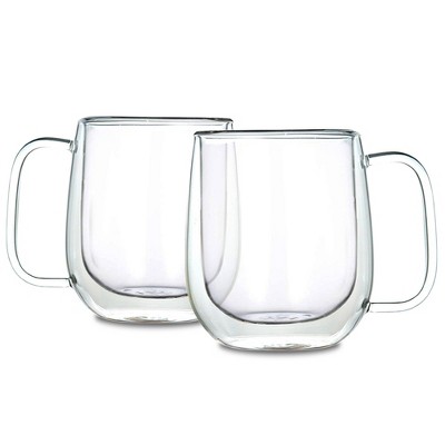Kaffe 10oz Clear Double-Wall Borosilicate Glass Coffee Mugs - Set of 2