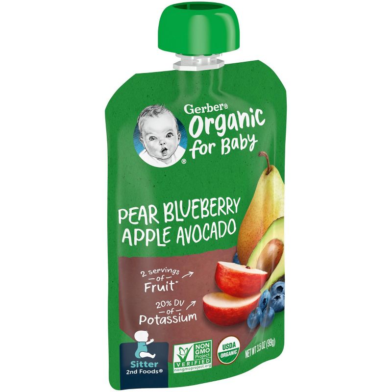 Gerber Sitter 2nd Foods Organic Pear Blueberry Apple Avocado Baby Food Pouch - 3.5oz, 3 of 10