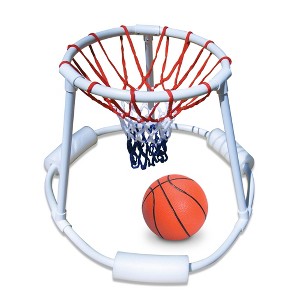 Swimline 24" Water Sports Super Hoops Swimming Pool Floating Basketball Game - White/Orange - 1 of 2