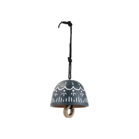 Navy and White Painted Terracotta Decorative Bell - Foreside Home & Garden - image 1 of 4