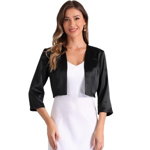 INSPIRE CHIC Women's Satin Elegant 3/4 Sleeve Open Front Cropped Bolero Shrug Cardigan - 1 of 4