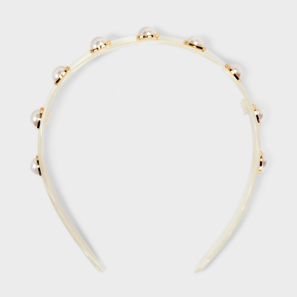 Photos - Hair Styling Product Headband with Pearls - A New Day™ White
