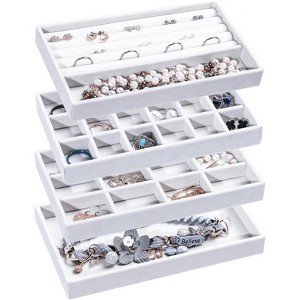 Set of 9 Stackable Velvet Jewelry Trays, Drawer Organizer Inserts for Stud Earrings, Rings & Necklaces, Grey - 1 of 4