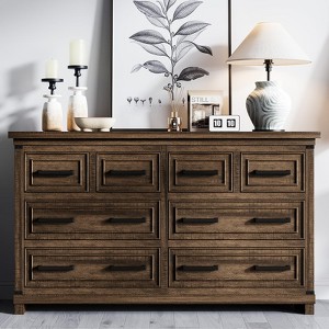 Farmhouse 8 Drawer Dresser for Bedroom,55" Wide Wood Rustic Chest of Drawers with Natural Texture - 1 of 4