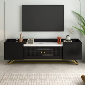 ON-TREND Sleek Design TV Stand with Fluted Glass, Contemporary Entertainment Center for TVs Up to 70", Faux Marble Top TV Console Table - 1 of 4